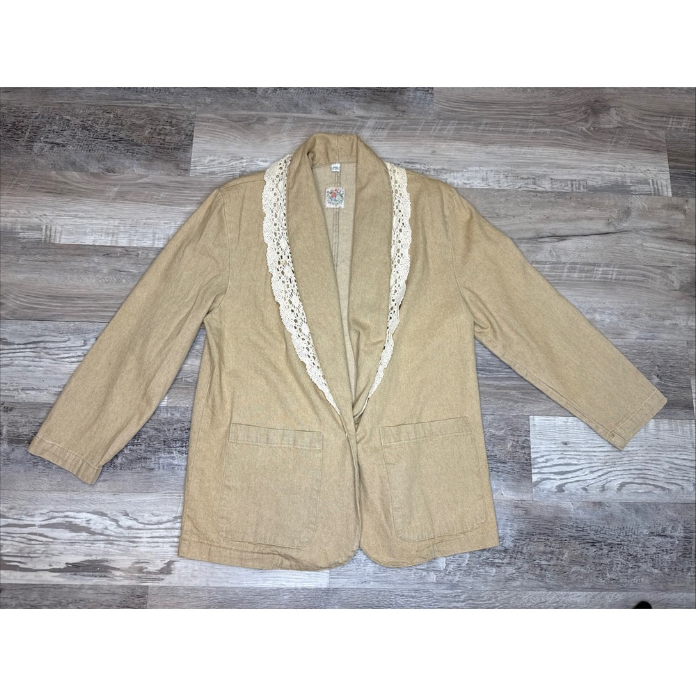 Vtg cherokee blazer XS Petite Lace Trim 80's 90's jacket oversized Cottagecore
